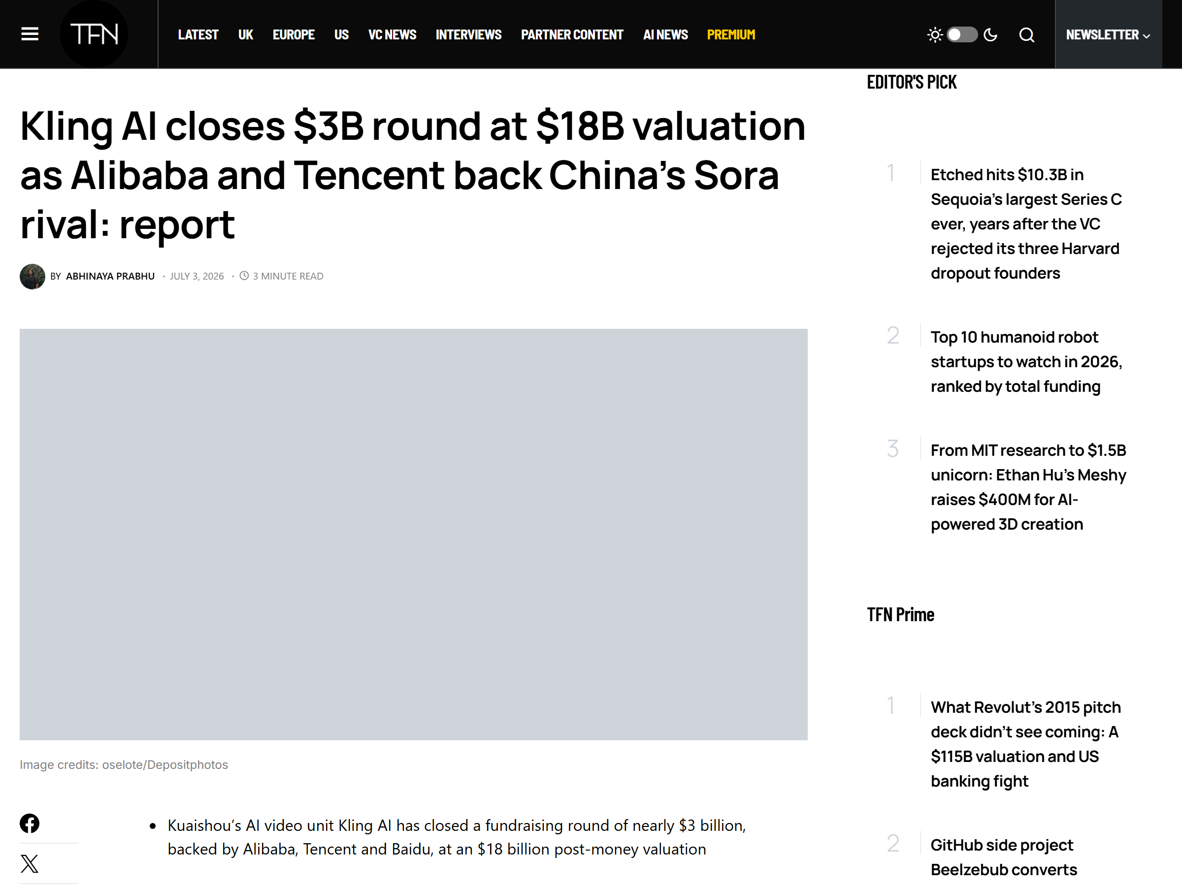 Tech Funding News source screenshot