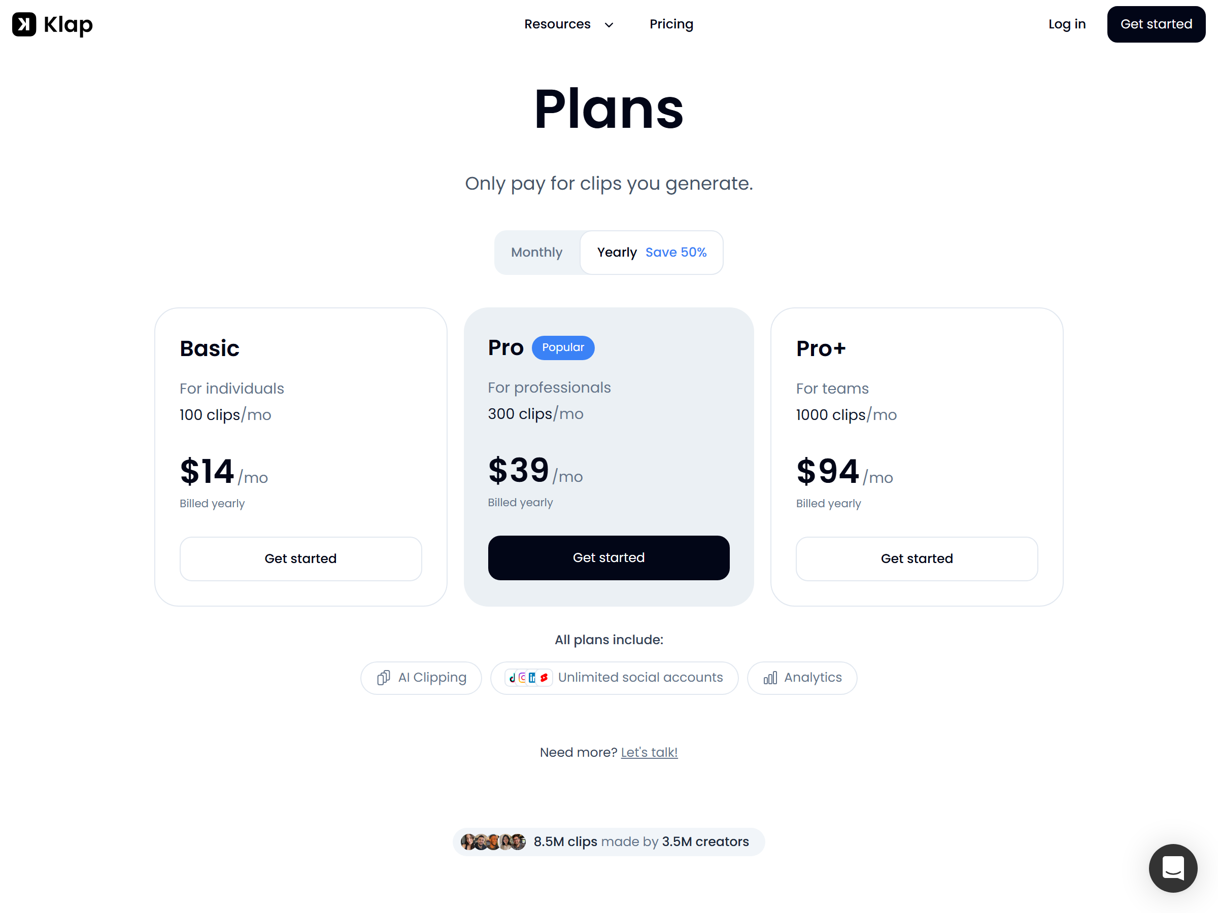 Klap Pricing