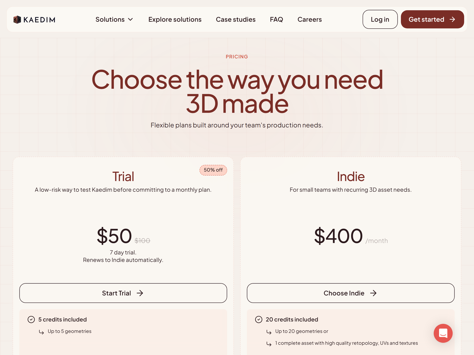 Kaedim Pricing Plans 2026