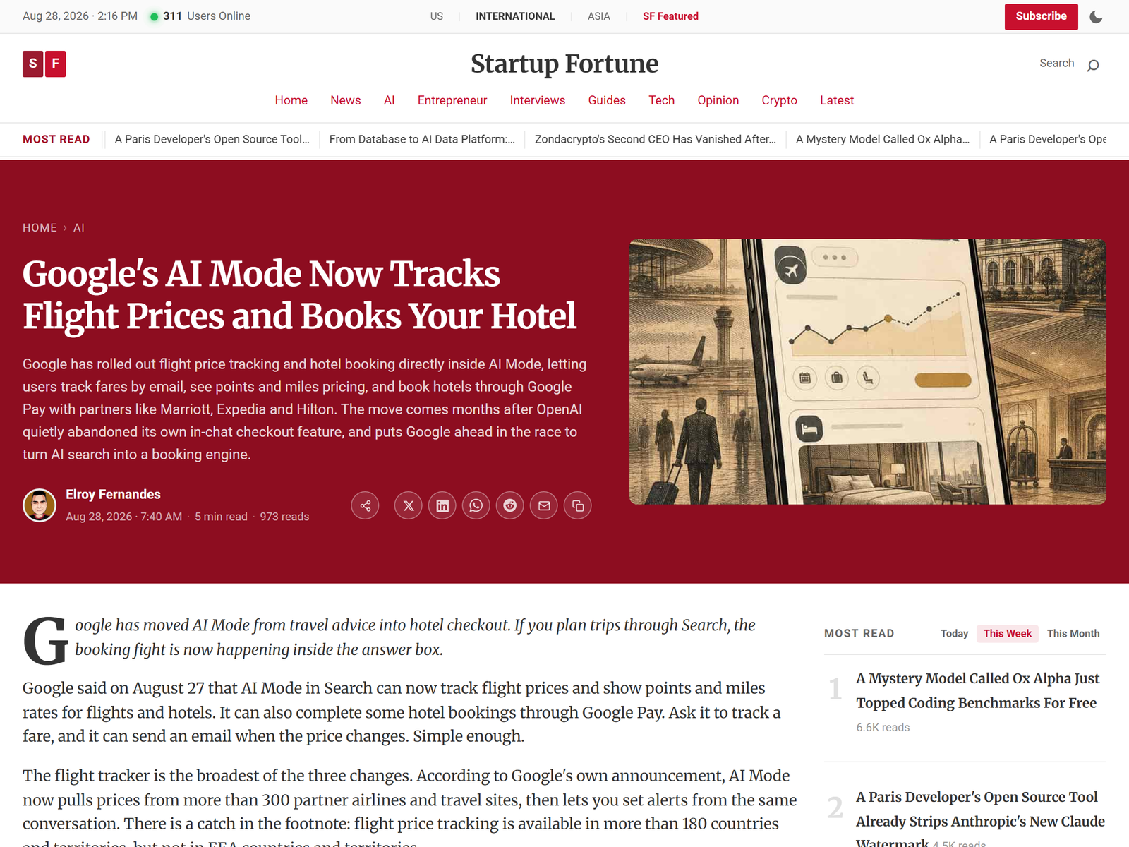 Startup Fortune: Google AI Mode travel