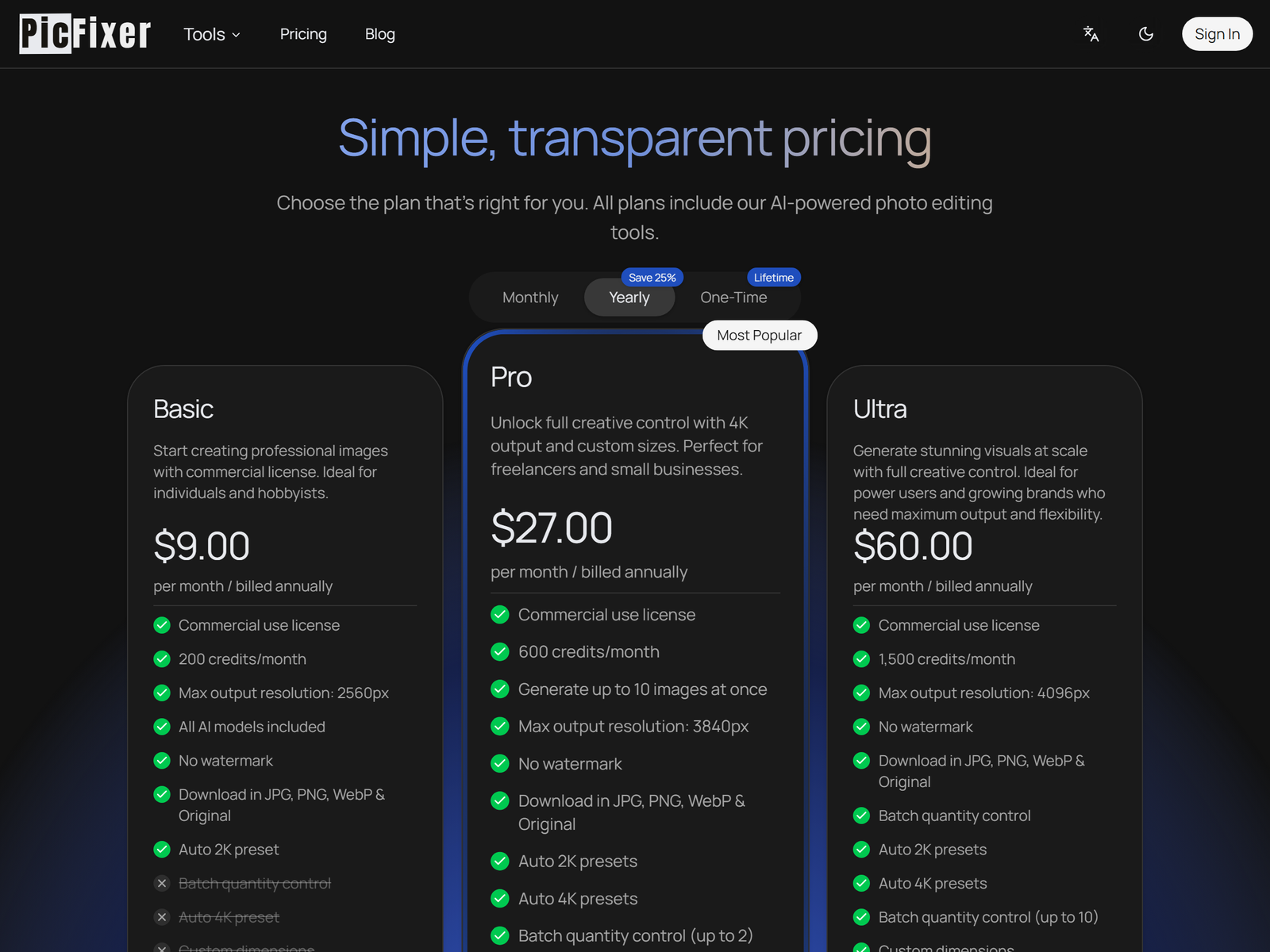 PicFixer Pricing