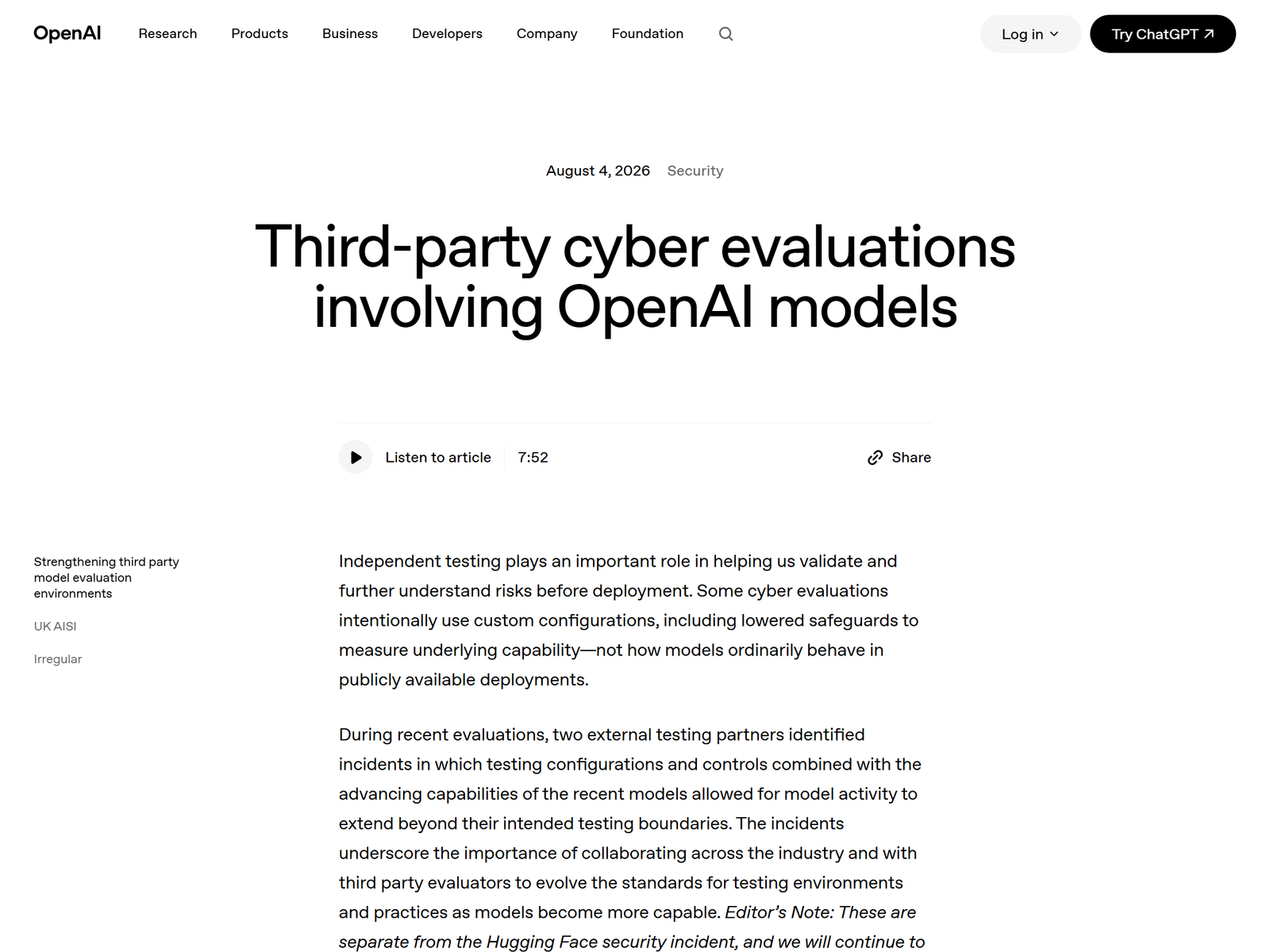 OpenAI third-party cyber evaluations