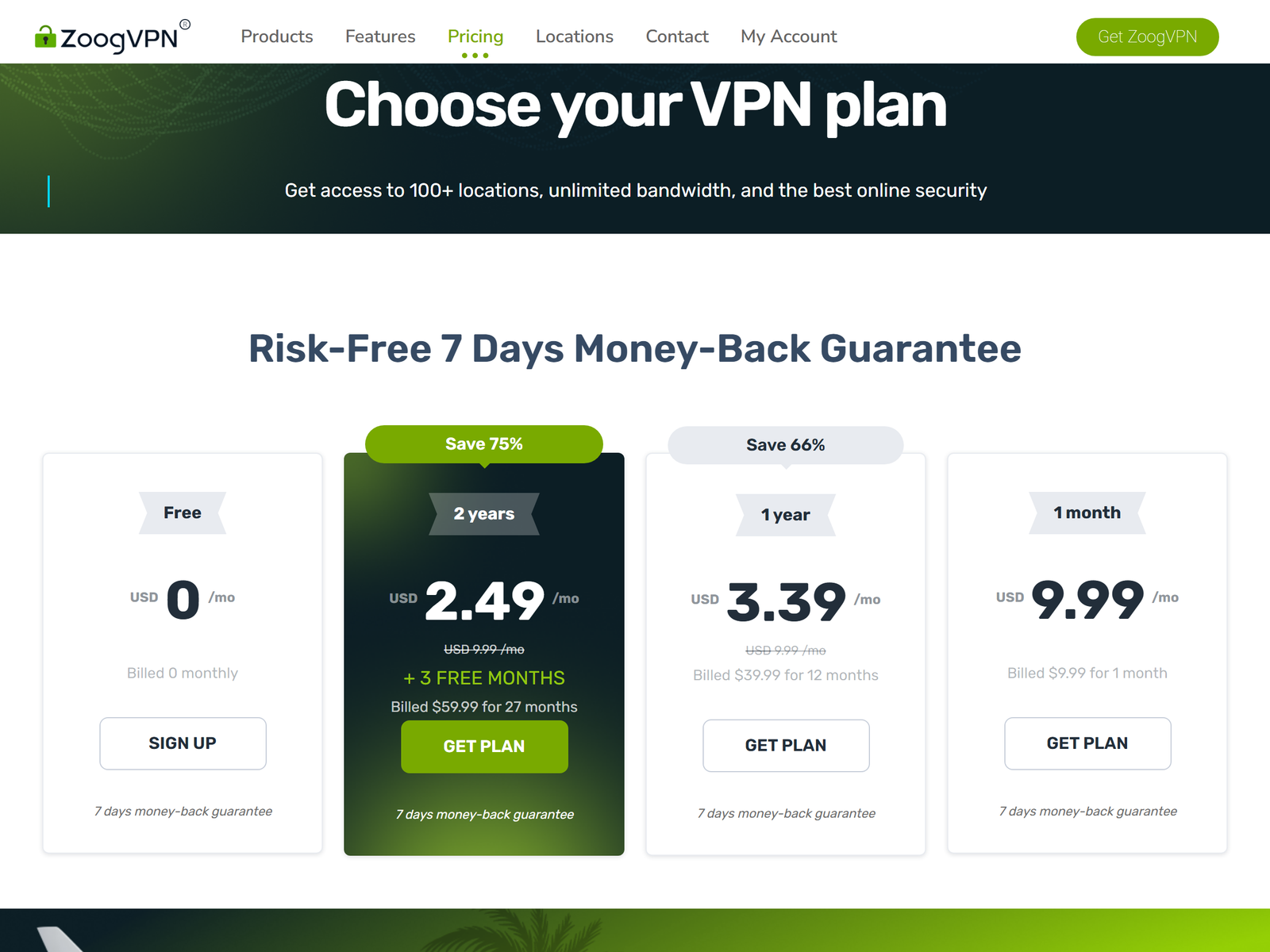 ZoogVPN official pricing page