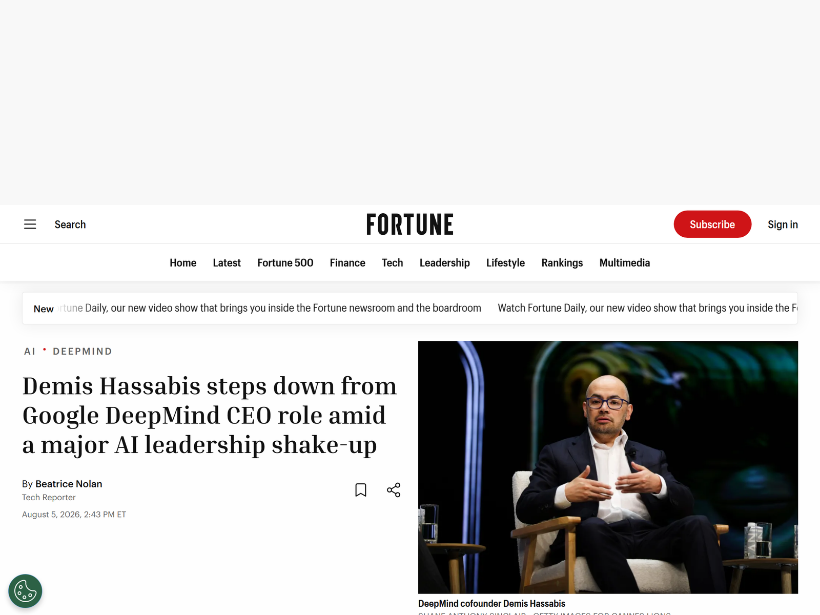 Fortune - Hassabis Steps Down, Jeff Dean Leaves Google