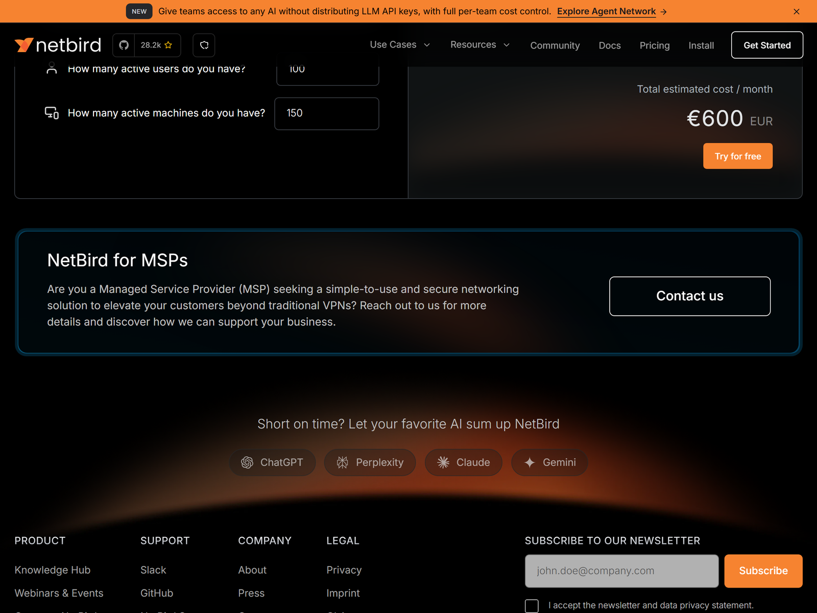NetBird official pricing page