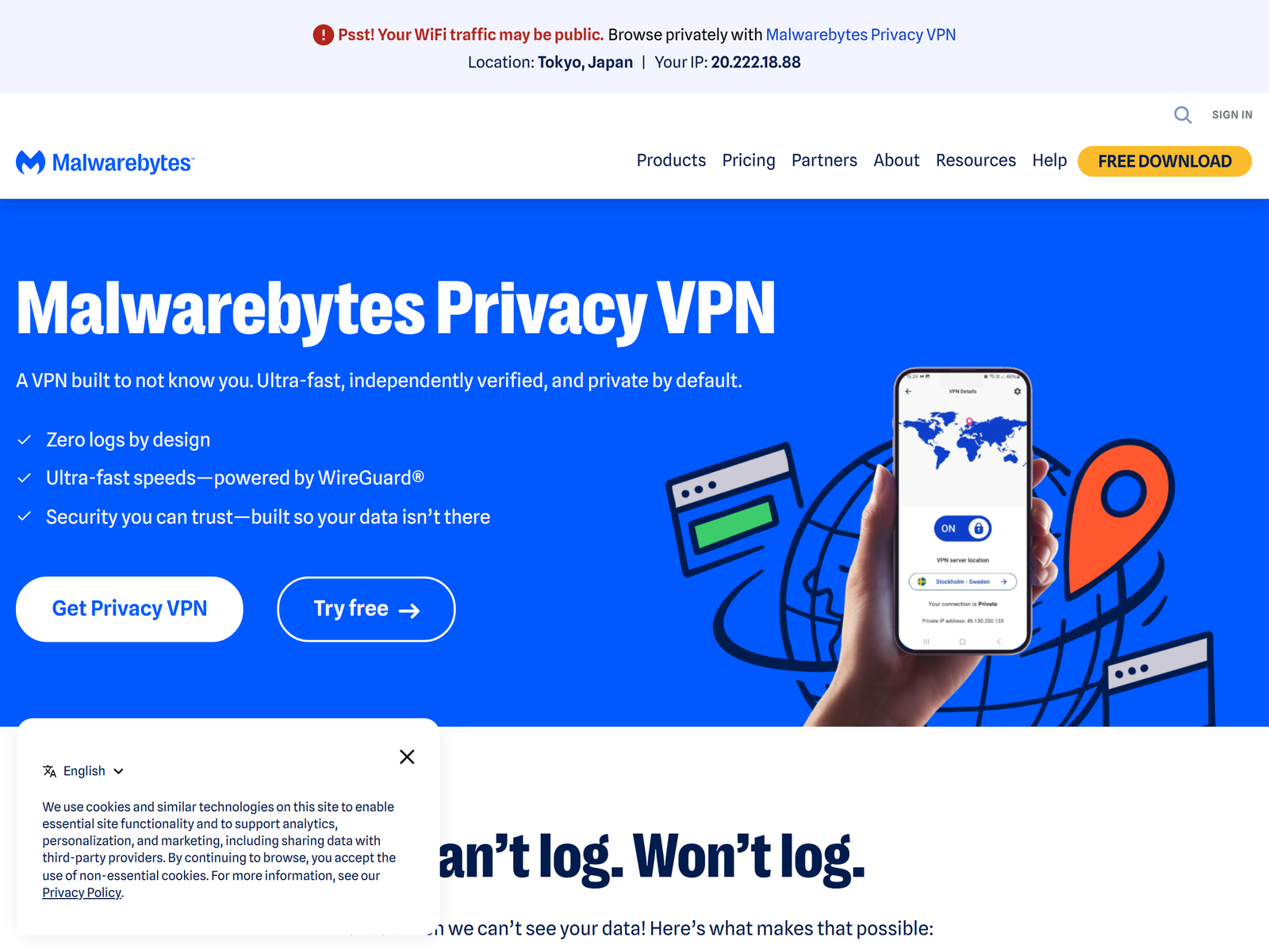 Malwarebytes Privacy VPN official product page
