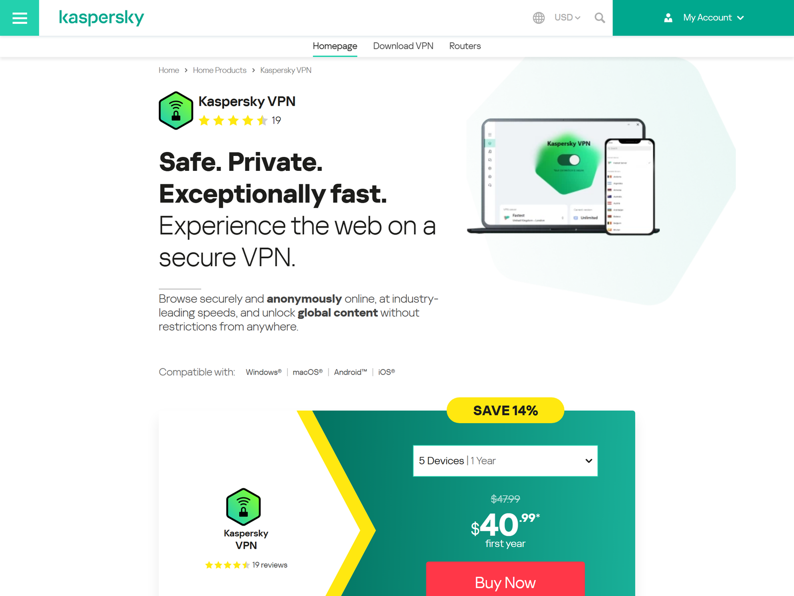 Kaspersky VPN Secure Connection official product page