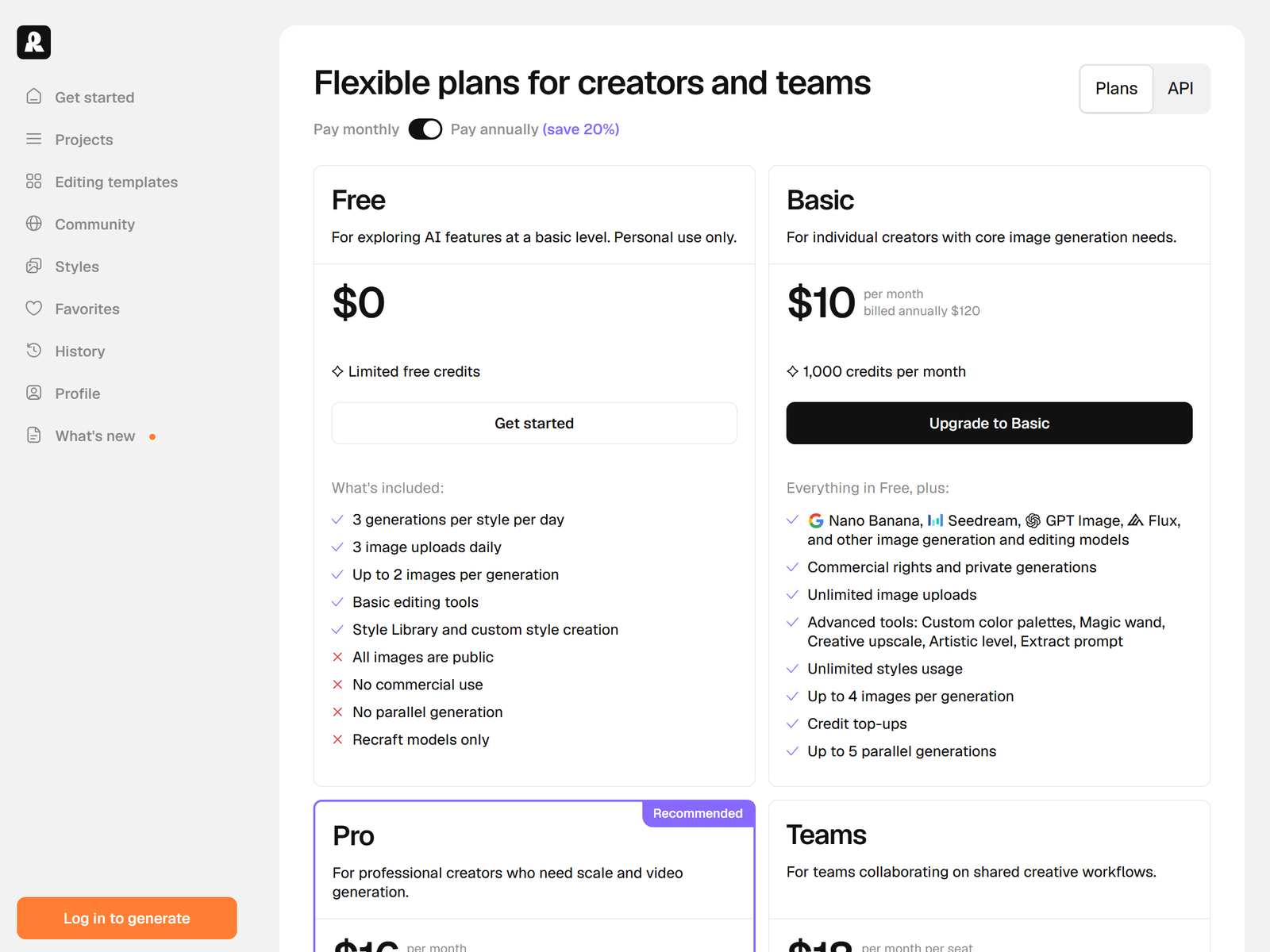 Recraft Pricing Plans