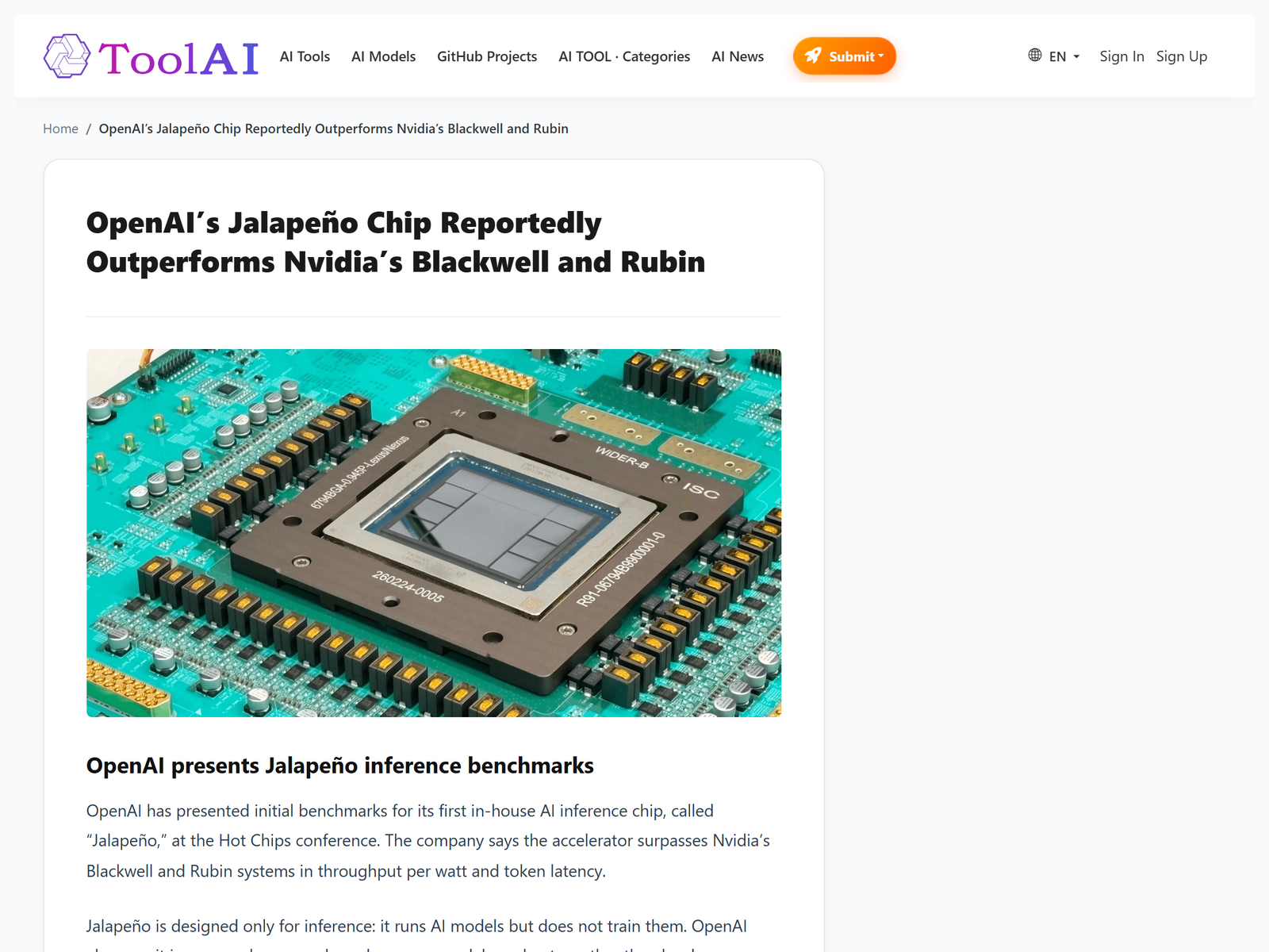 ToolAI on Jalapeño SemiAnalysis benchmarks