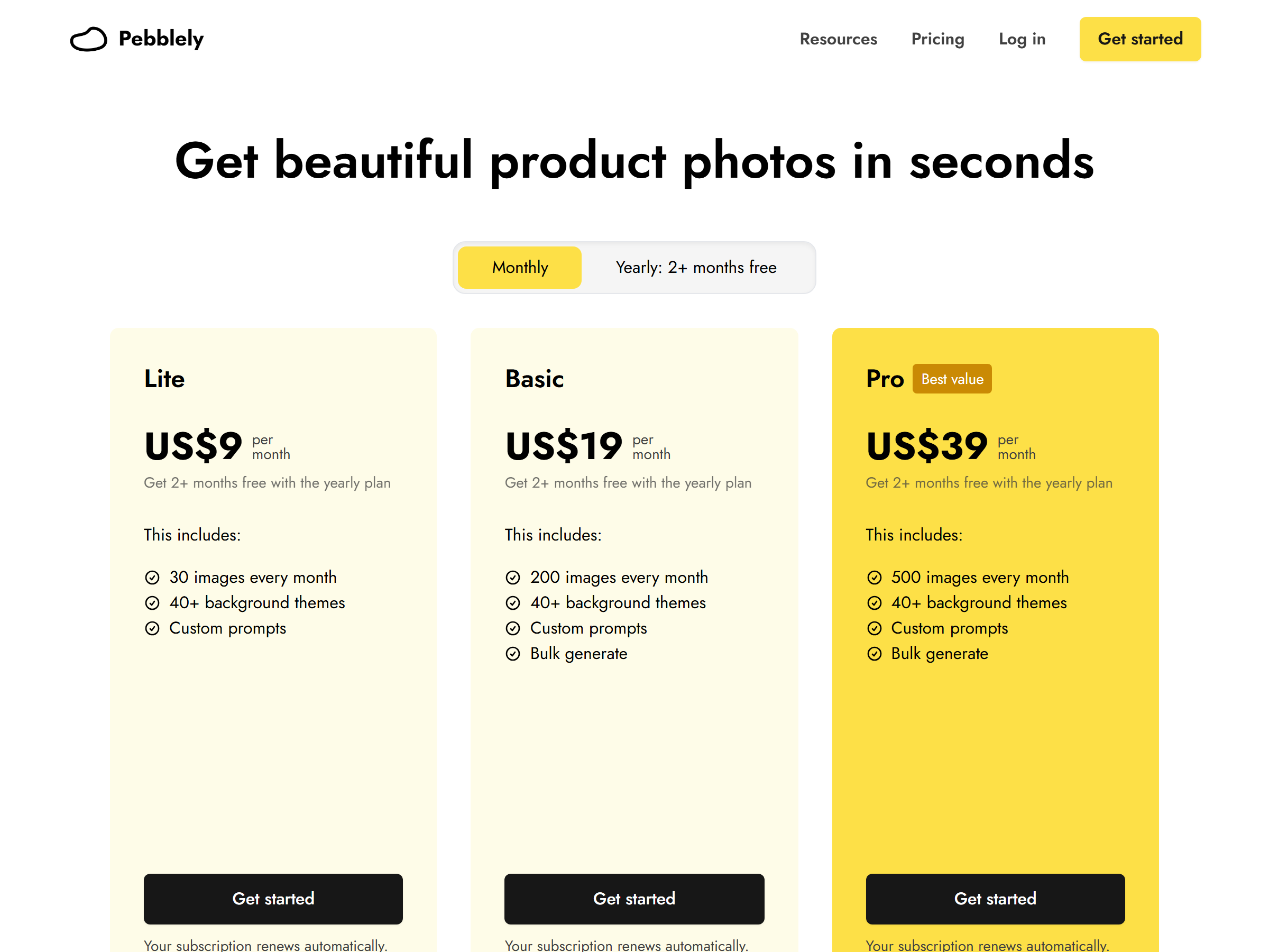 Pebblely Pricing