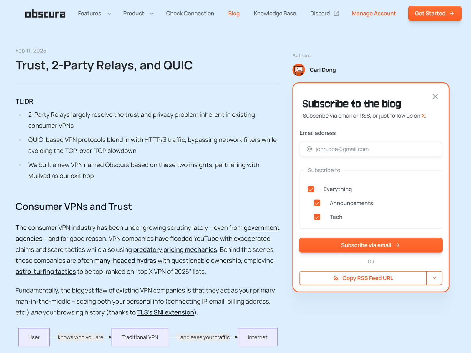 Obscura blog: bootstrapping trust in a VPN