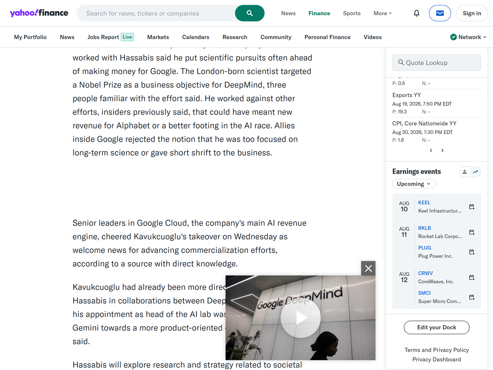 Reuters via Yahoo Finance - Google Shakes Up AI Leadership