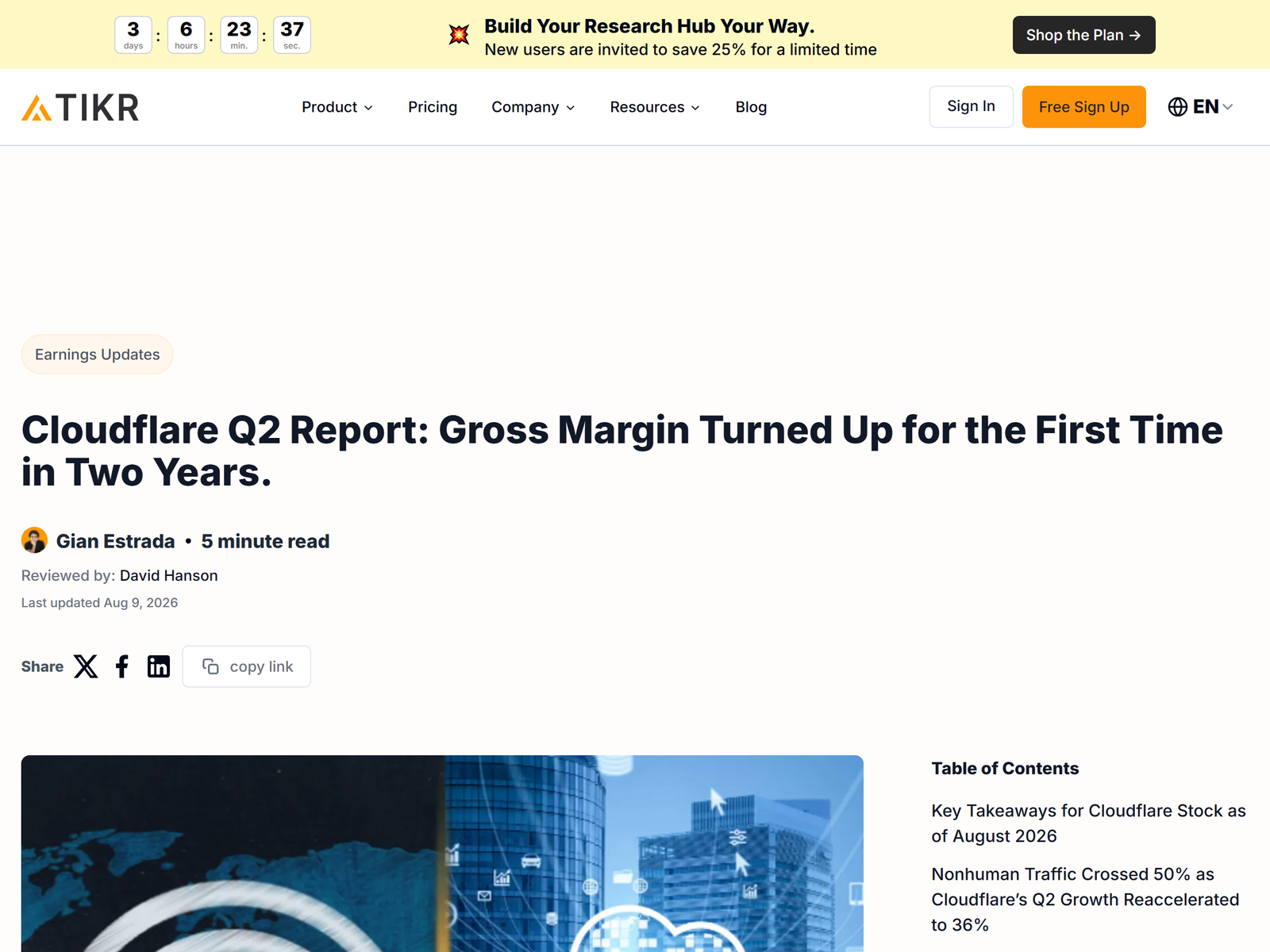 TIKR: Cloudflare Q2 Report Gross Margin Turned Up