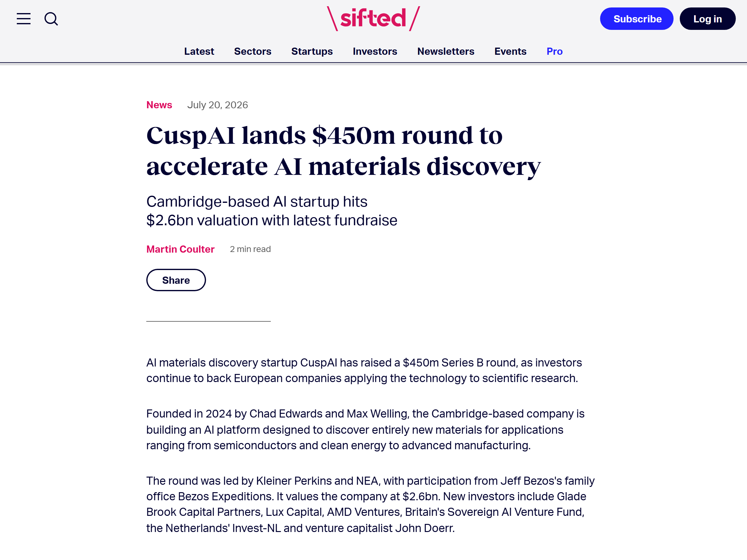 Sifted: CuspAI lands $450m round