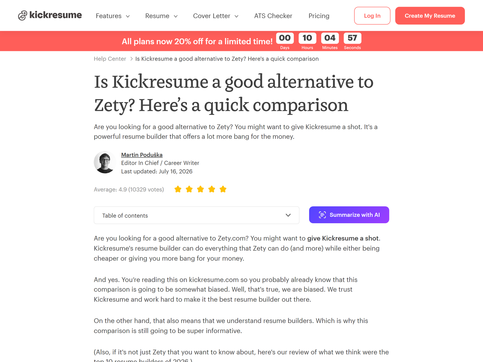 Kickresume Plan Comparison