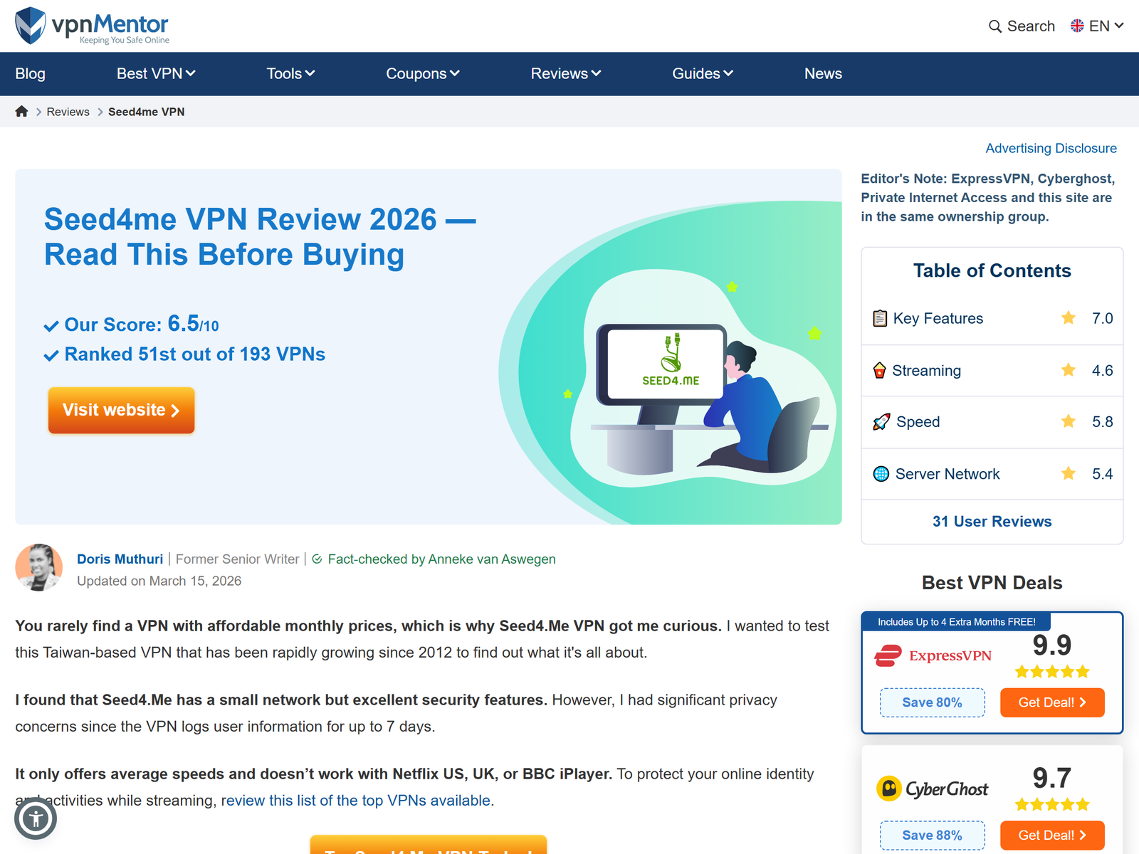 vpnMentor independent Seed4.Me review