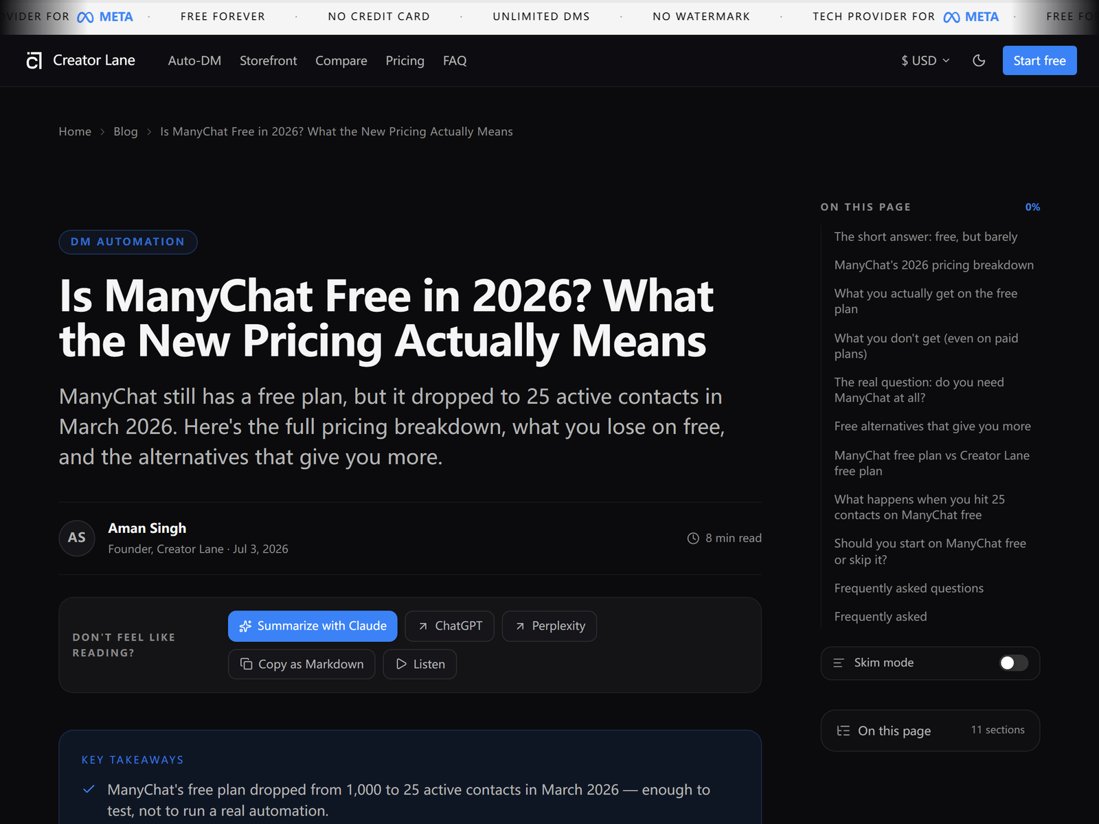 ManyChat free plan changes