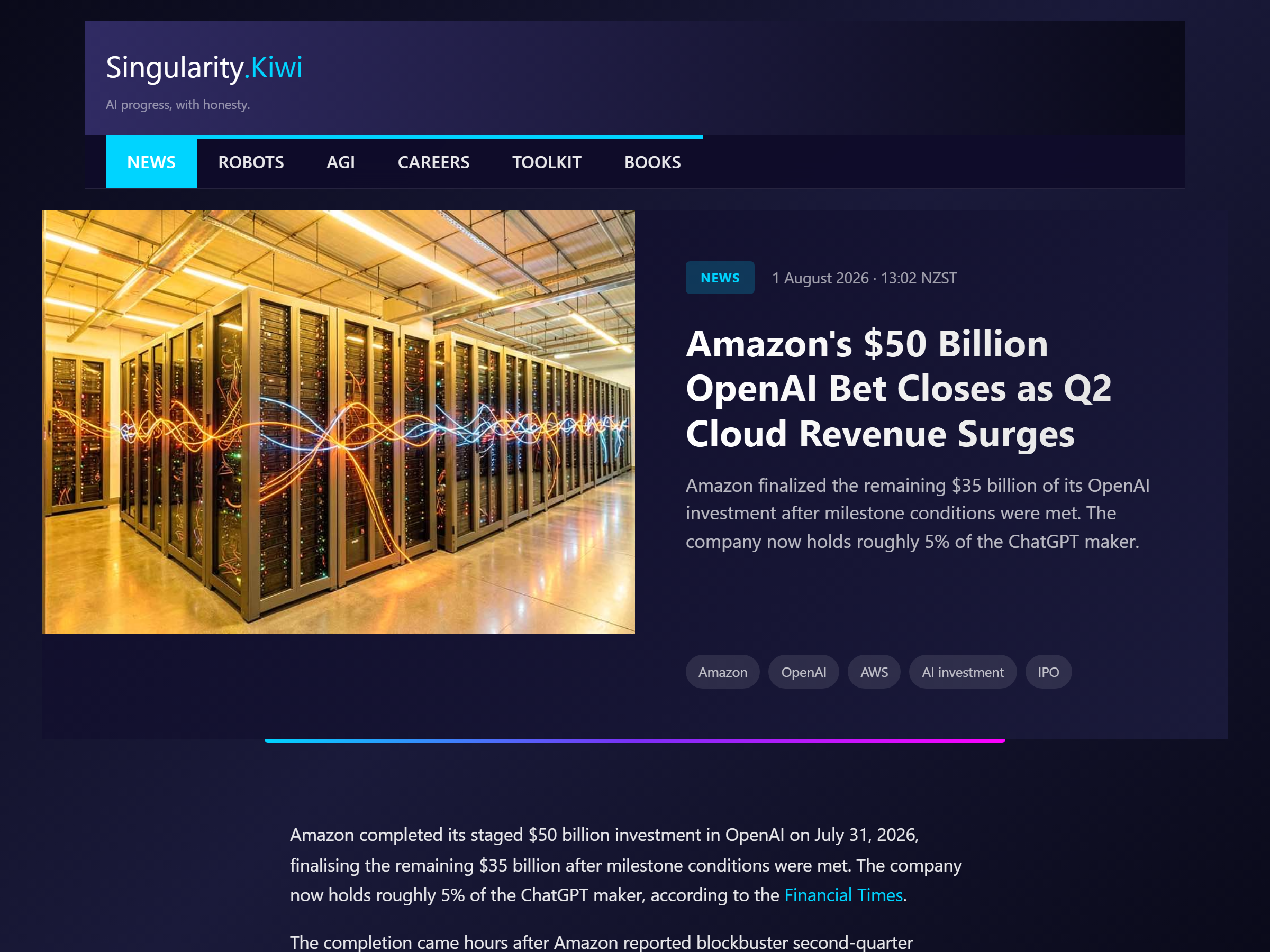 Singularity.Kiwi - Amazon OpenAI Bet Closes
