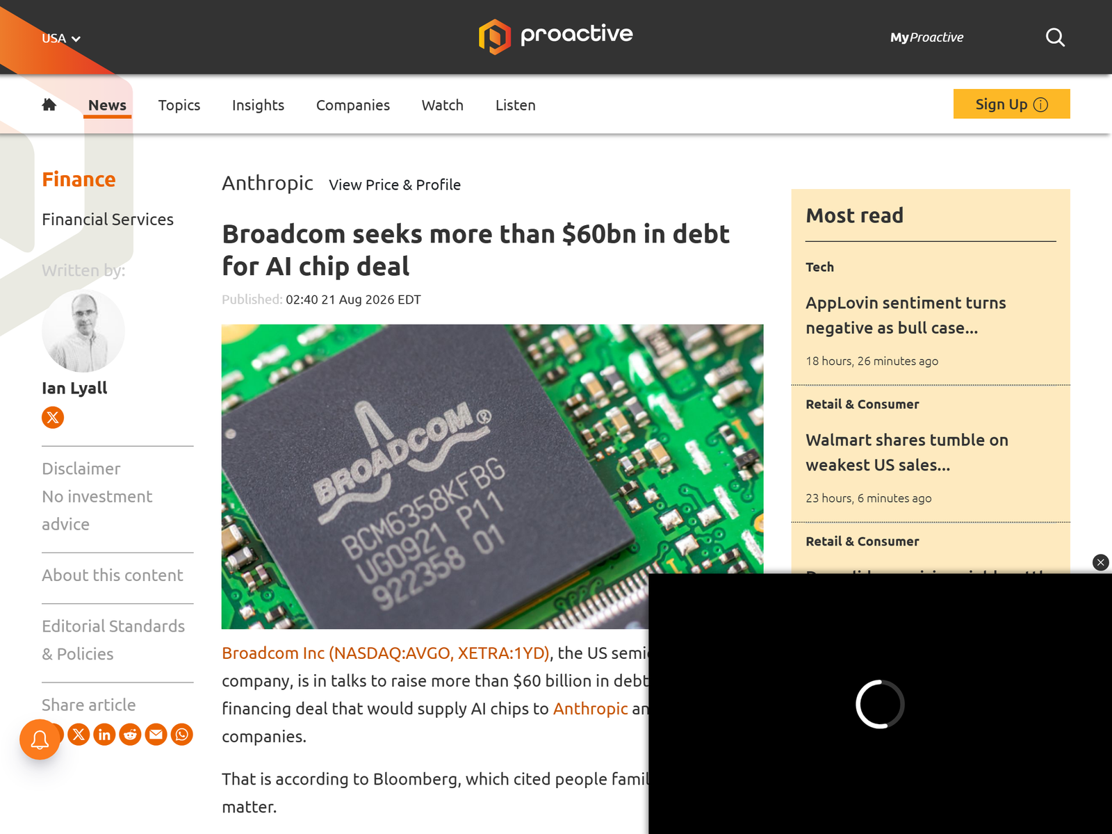 Proactive Investors: Broadcom AI Chip Debt