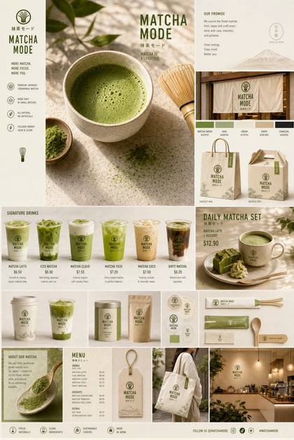 Preview of prompt 362 - Matcha Brand Touchpoint Board