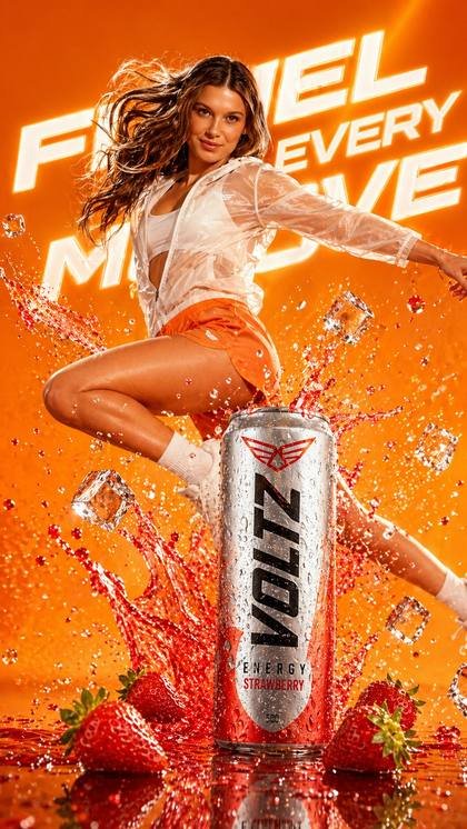 Preview of prompt 358 - Strawberry Energy Drink Ad