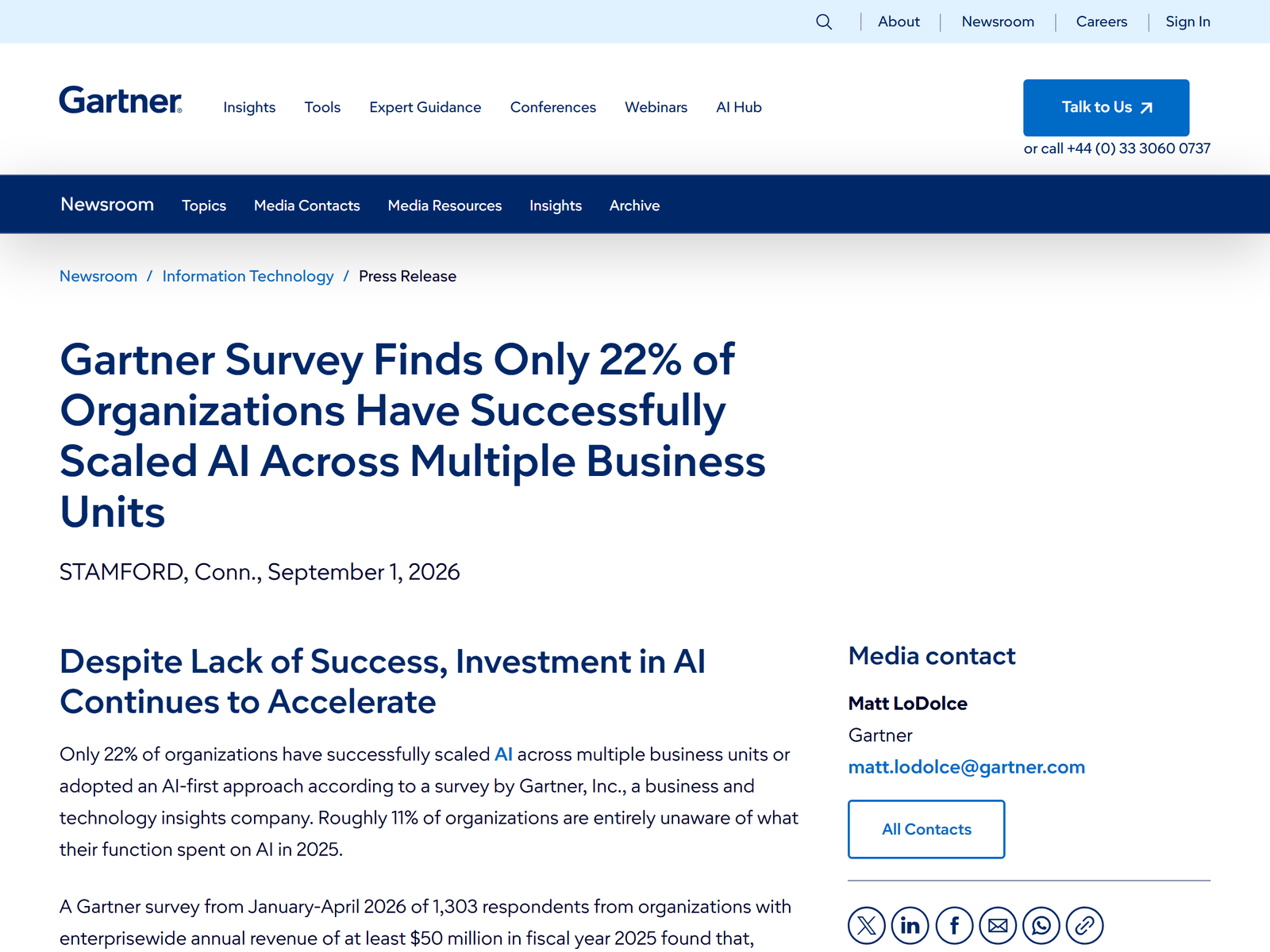 Gartner AI Scaling Survey 2026