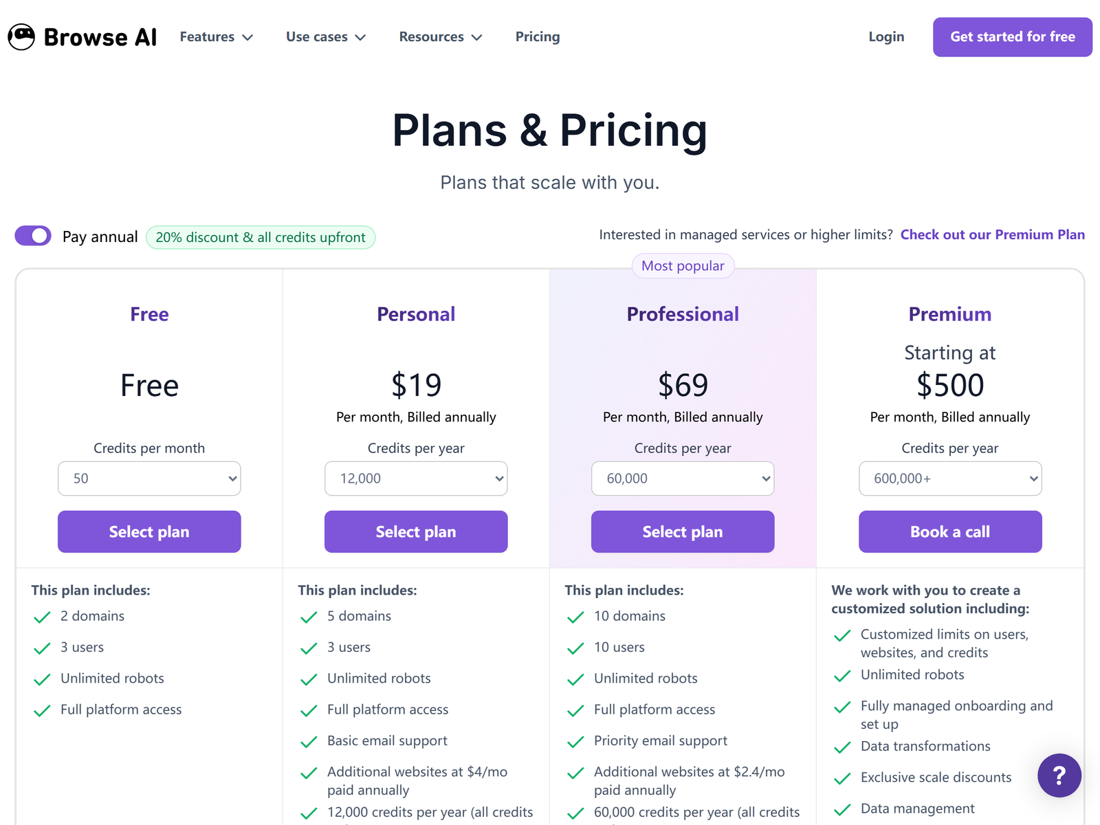 Browse AI Pricing