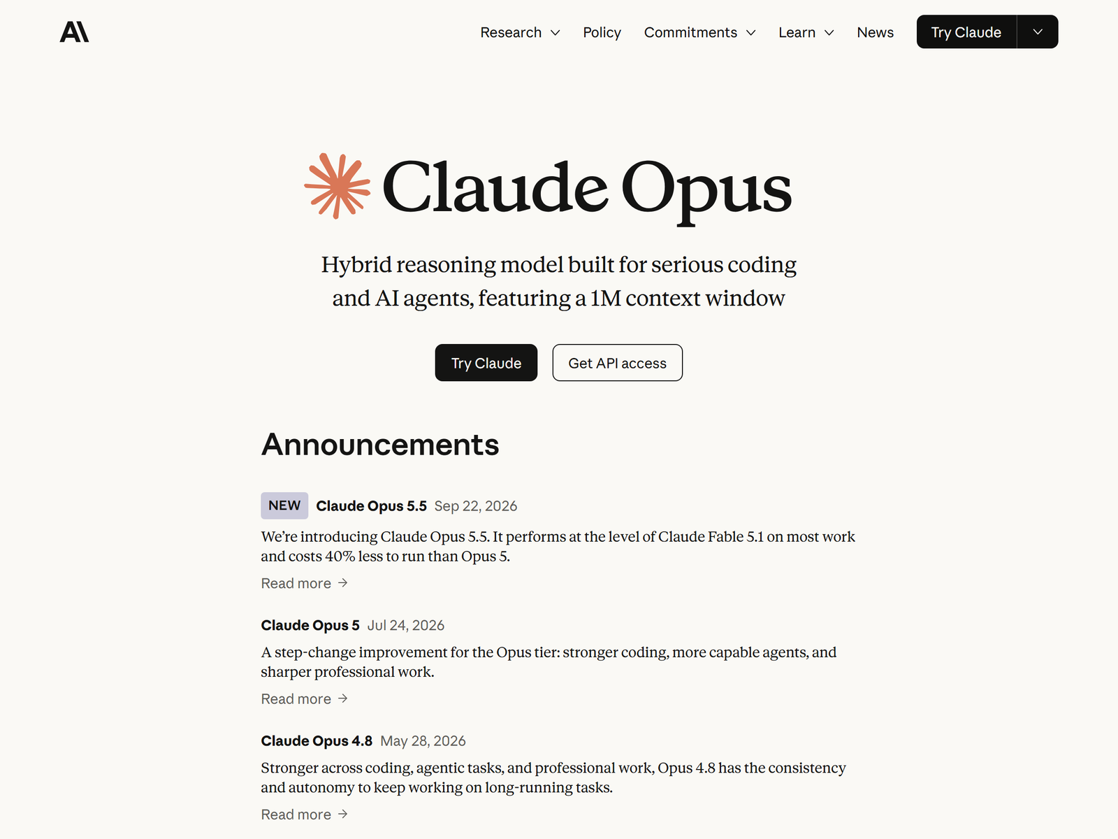 Anthropic Claude Opus official page