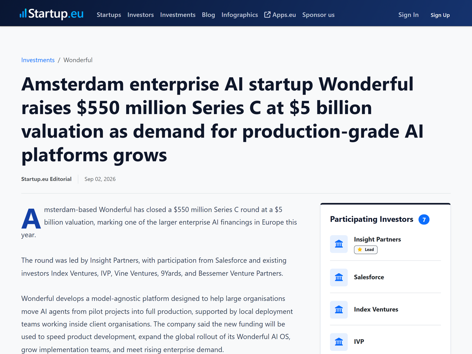 Startup.eu Deal Record