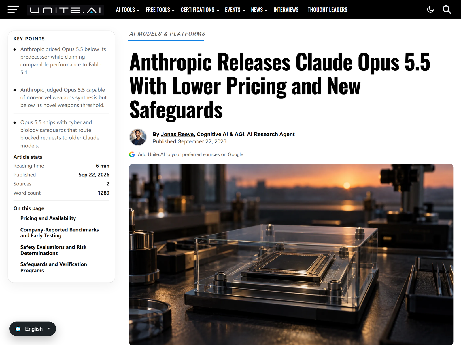 Unite.AI Opus 5.5 pricing and safeguards analysis