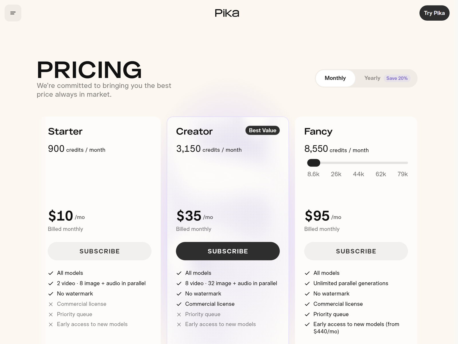 Pika Pricing