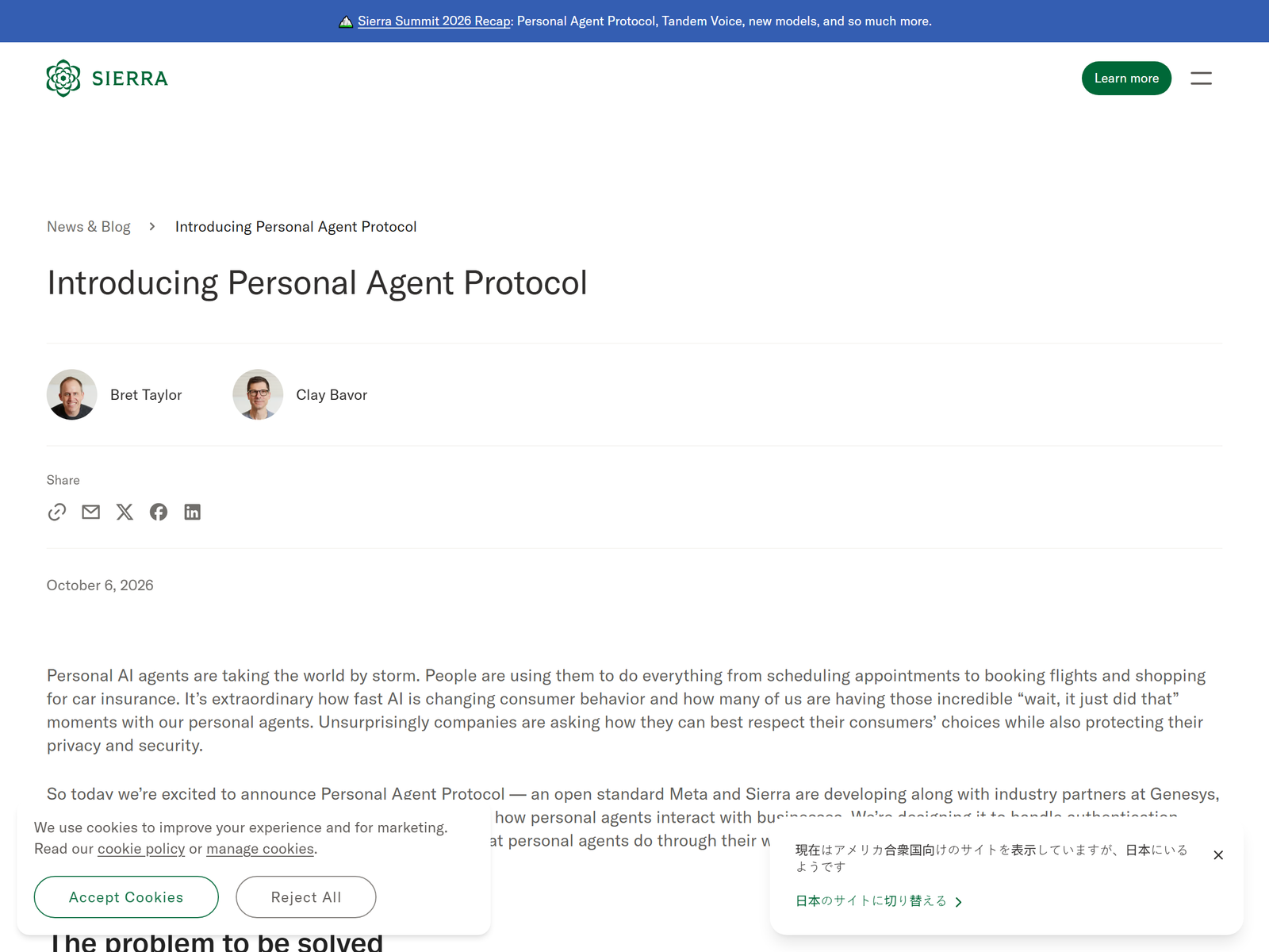 Sierra Personal Agent Protocol announcement