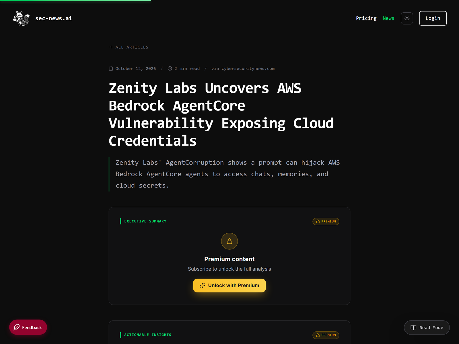 Zenity Labs Bedrock AgentCore disclosure