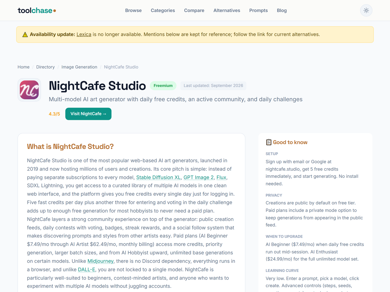 NightCafe Pricing Reference