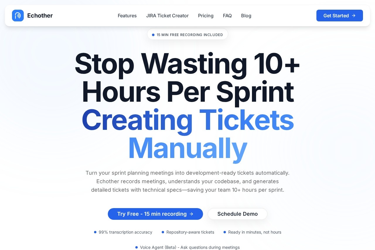 Echother dashboard showing meeting summary and action items