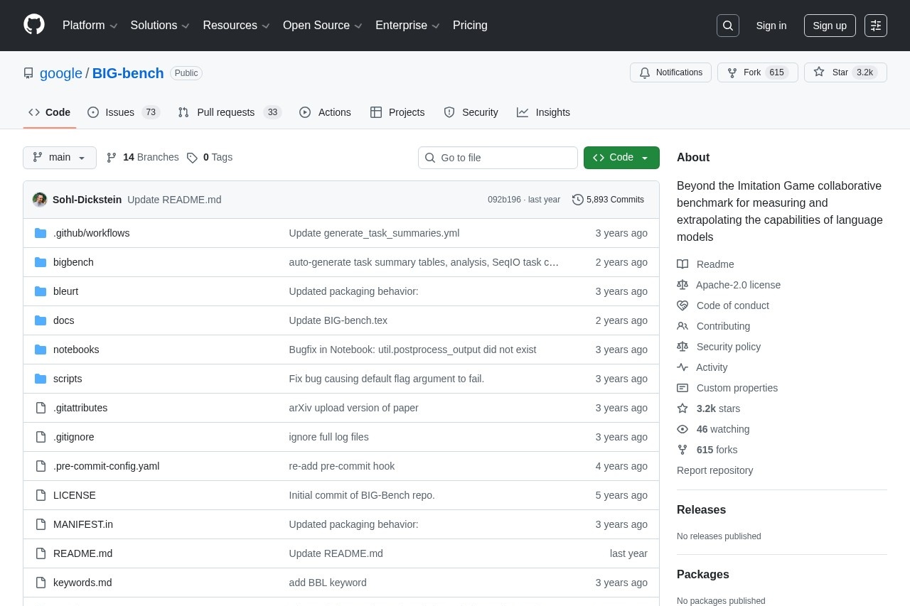 GitHub - google/BIG-bench: Beyond the Imitation Game collaborative benchmark for measuring and extrapolating the capabilities of language models