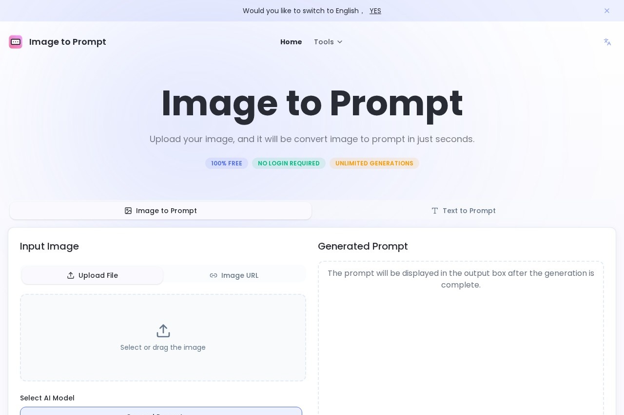 Image to Prompt - Free unlimited convert image to prompt