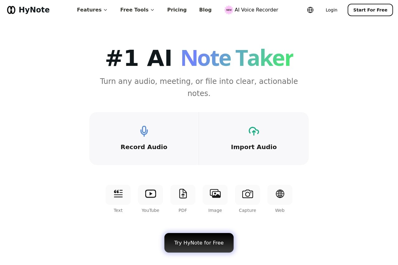 HyNote | AI Note Taker for Meetings, Audio & PDF Summaries