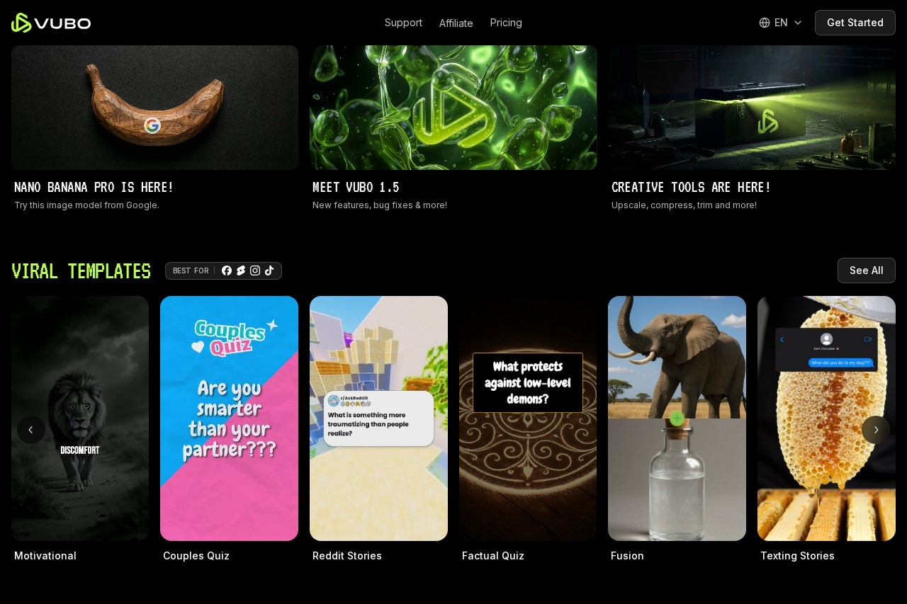 VUBO | Generate Viral Ready Videos in Seconds | VUBO