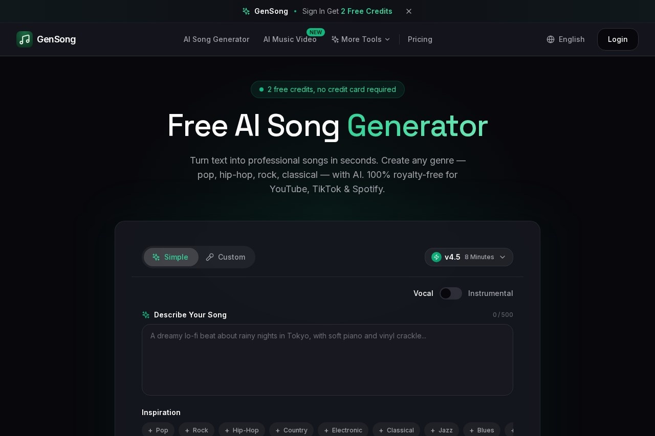GenSong - Free AI Song Generator Online | AI Song Maker & Text to Song